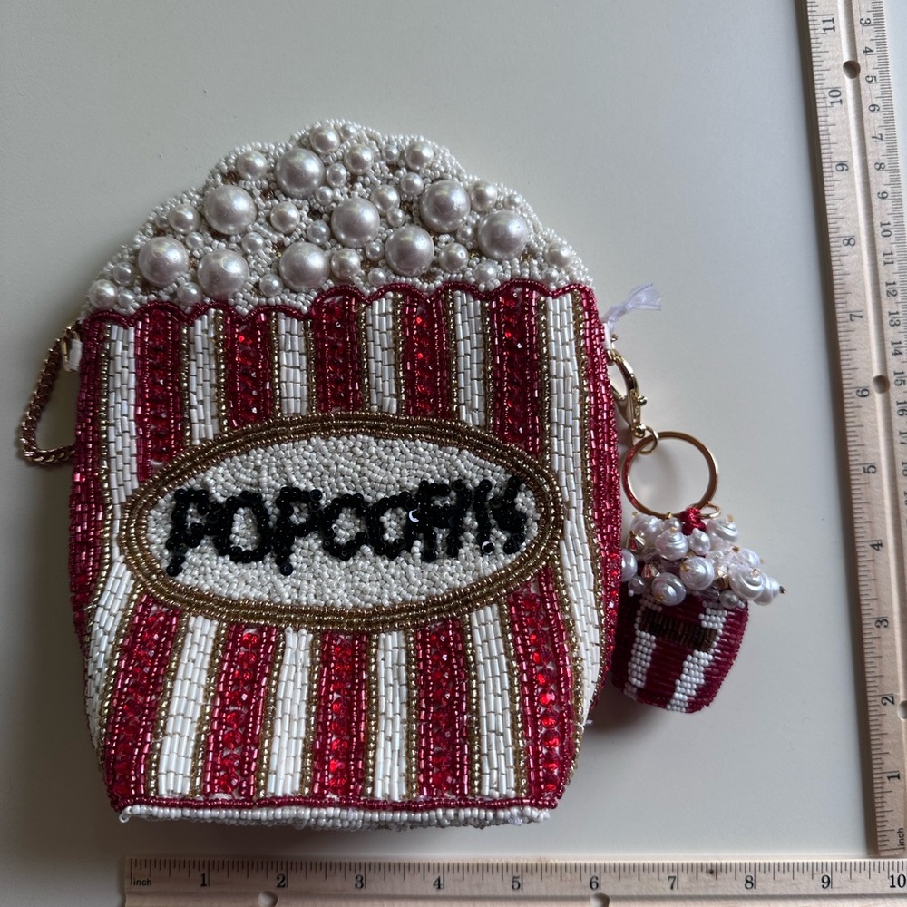 Beaded Popcorn Bag with Keychain
